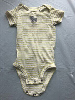 6-Months Carters Onesie w/yellow & white horizontal stripes & animal on front